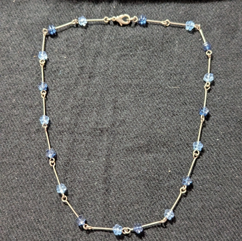 Y2K Silver Tone Blue Flower Beaded Dainty Delicate Choker Statement Necklace